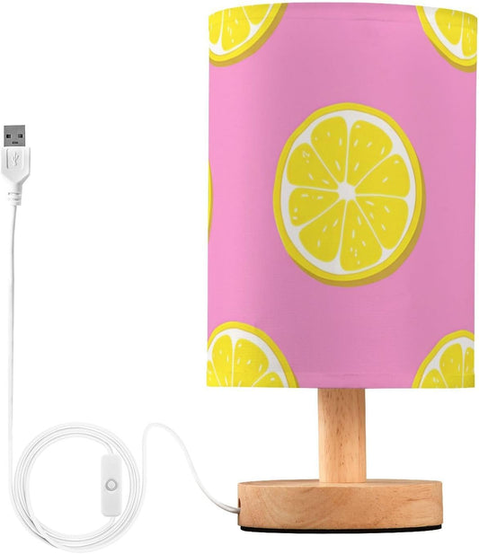 Bedside Table Lamp, Pink Yellow Lemon Slices Nightstand Lamp for Bedroom with USB Port, LED Desk Lamps for Living Room Dorm Reading