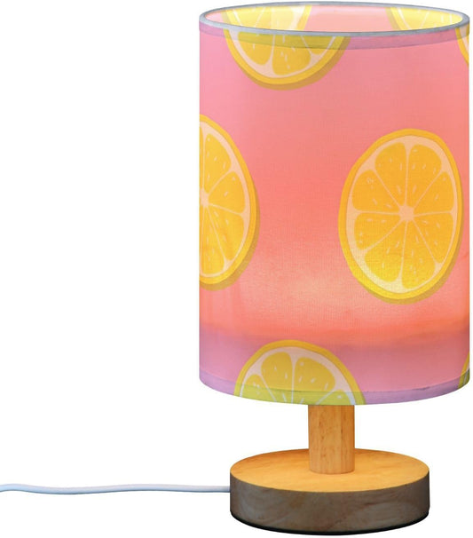 Bedside Table Lamp, Pink Yellow Lemon Slices Nightstand Lamp for Bedroom with USB Port, LED Desk Lamps for Living Room Dorm Reading