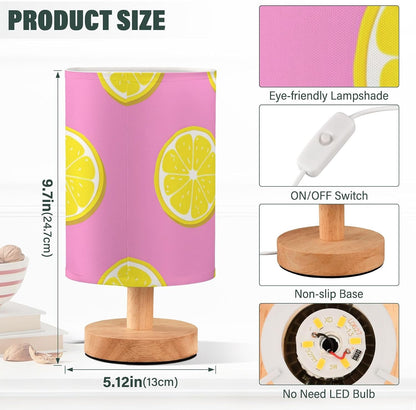 Bedside Table Lamp, Pink Yellow Lemon Slices Nightstand Lamp for Bedroom with USB Port, LED Desk Lamps for Living Room Dorm Reading