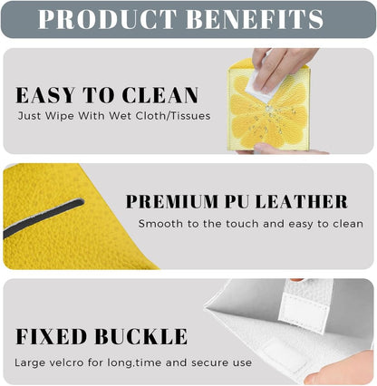 Cute Fruit Tissue Box Cover Funny Yellow Lemon Leather Tissue Box Holder Square Facial Paper Organizer Dispenser for Bathroom Kitchen Bedroom Vanity Countertop Night Stands