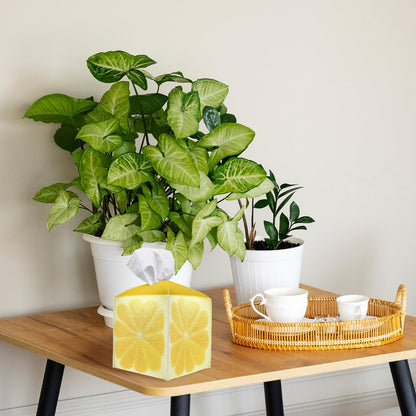 Cute Fruit Tissue Box Cover Funny Yellow Lemon Leather Tissue Box Holder Square Facial Paper Organizer Dispenser for Bathroom Kitchen Bedroom Vanity Countertop Night Stands
