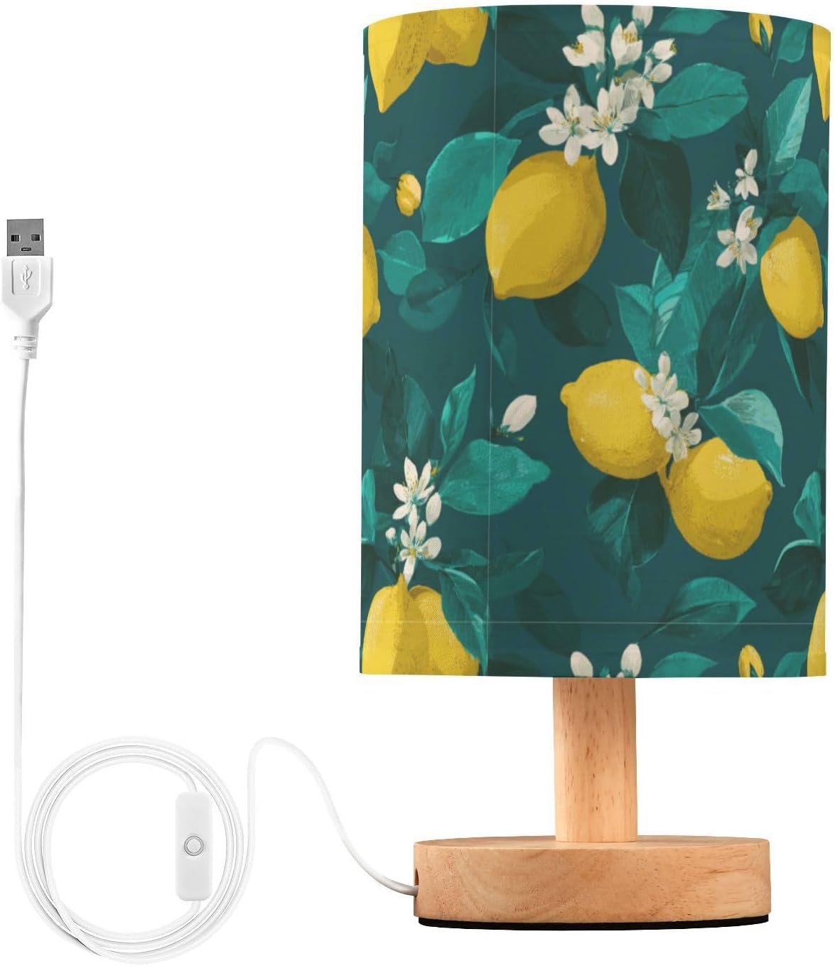 Bedside Table Lamp Lemon Yellow Citrus Fruits (97) Kids Nightstand Lamp Night Light Fabric Shade for Bedroom Living Room Home Office