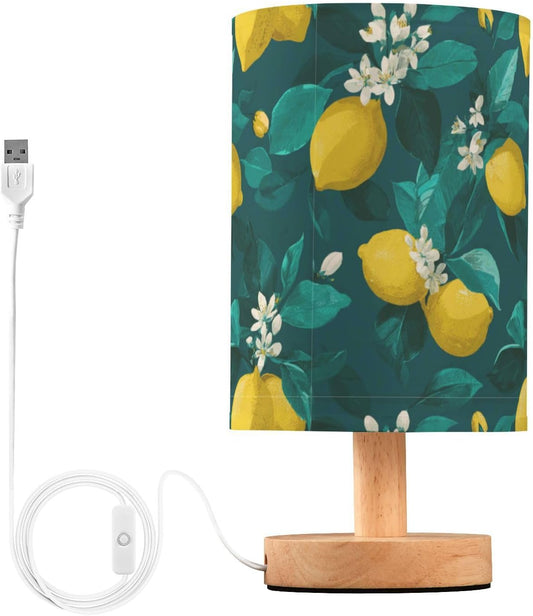 Bedside Table Lamp Lemon Yellow Citrus Fruits (97) Kids Nightstand Lamp Night Light Fabric Shade for Bedroom Living Room Home Office