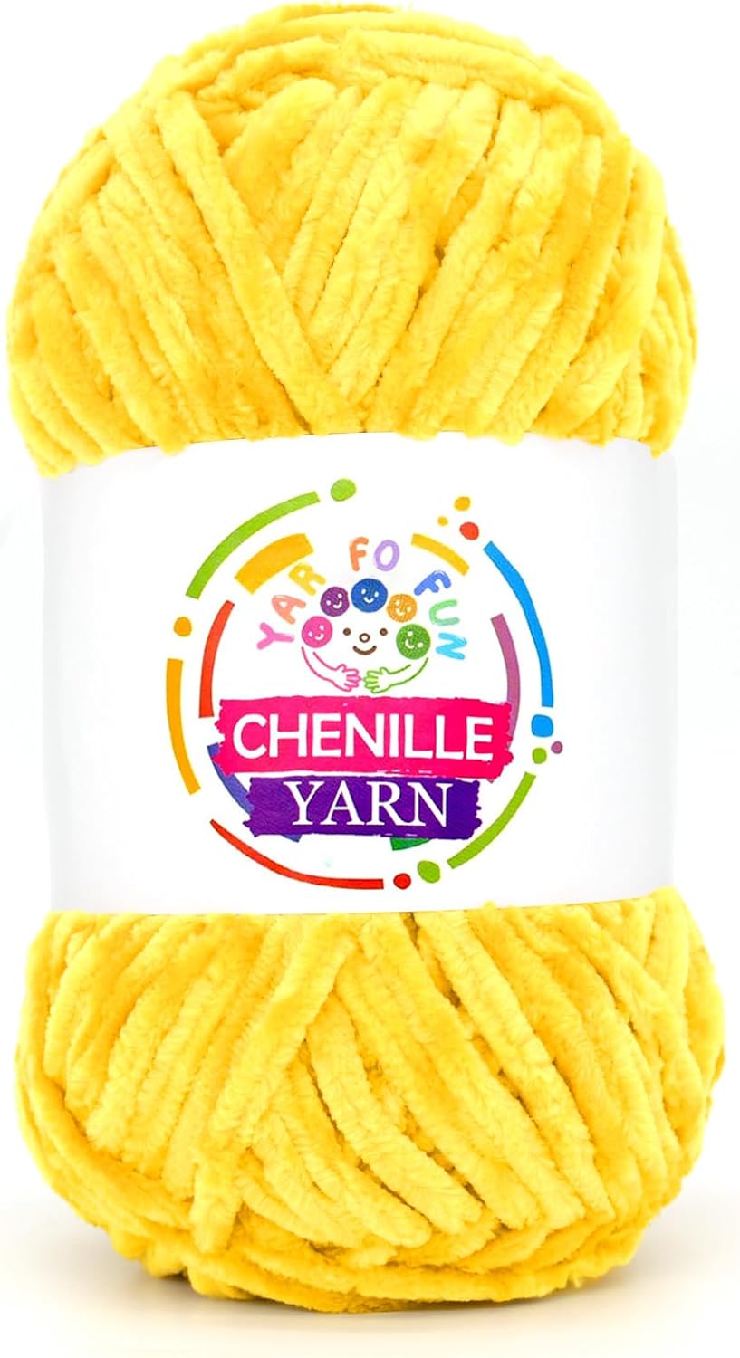 100g Velvet Chenille Yarn for Crocheting,Yellow Fluffy Velvet Plush Yarn Thick Soft Chunky Chenille Yarn Baby Blanket Yarn for Crocheting Knitting Beginners（Yellow）