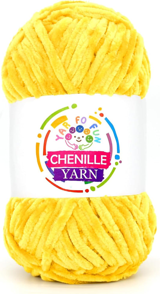 100g Velvet Chenille Yarn for Crocheting,Yellow Fluffy Velvet Plush Yarn Thick Soft Chunky Chenille Yarn Baby Blanket Yarn for Crocheting Knitting Beginners（Yellow）