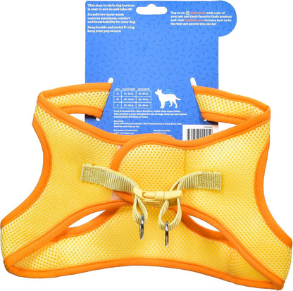 Yellow Dog Harness, Size Small; Easy Step-in Harness for Dogs; Breathable Mesh Fabric; Snap-Together, Pinch Release Buckle, Ring for Leash Attachment; Everyday Pet Apparel