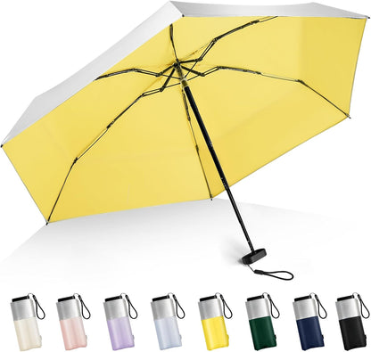 Mini Umbrella For Purse - UPF 50+ UV Blocker Sun Protection Umbrella, Small Micro Travel Parasol Design for Women,Yellow | Titanium silver UV coating micro size, lightweight carry for purse/ pocket,summer travel, walking & outdoor