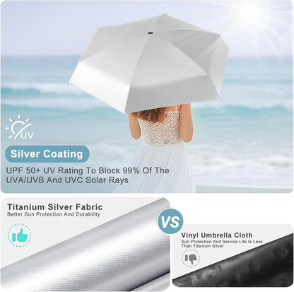 Mini Umbrella For Purse - UPF 50+ UV Blocker Sun Protection Umbrella, Small Micro Travel Parasol Design for Women,Yellow | Titanium silver UV coating micro size, lightweight carry for purse/ pocket,summer travel, walking & outdoor