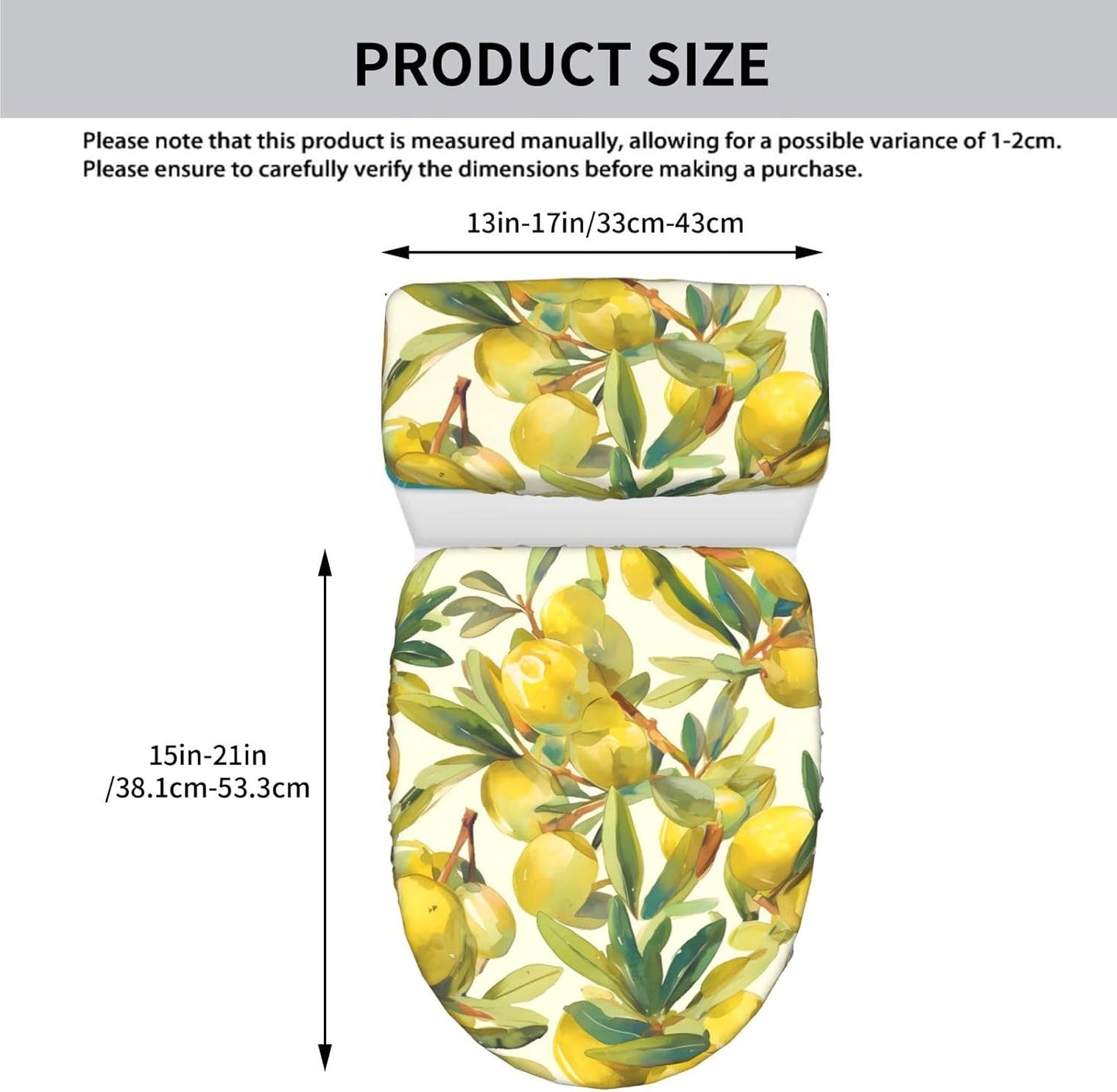 Yellow lemon Printed Toilet Seat Cover Set (2 Pieces) - With Tank Lid - Fits U-shaped or Extended Toilets - Perfect for Housewarming, Birthdays, and Gifts