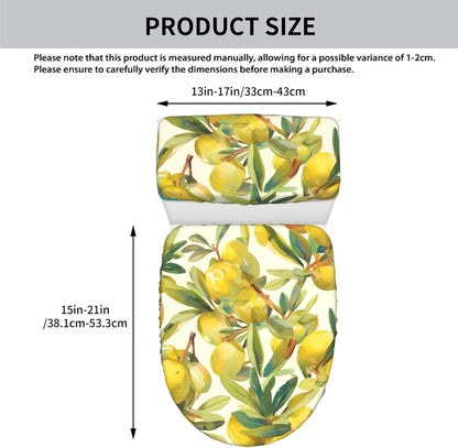 Yellow lemon Printed Toilet Seat Cover Set (2 Pieces) - With Tank Lid - Fits U-shaped or Extended Toilets - Perfect for Housewarming, Birthdays, and Gifts