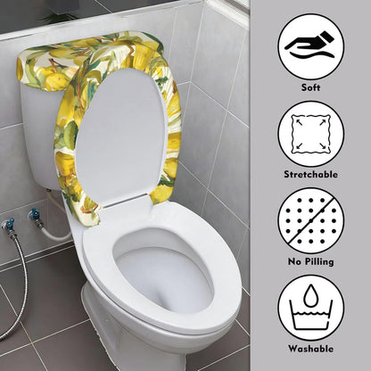 Yellow lemon Printed Toilet Seat Cover Set (2 Pieces) - With Tank Lid - Fits U-shaped or Extended Toilets - Perfect for Housewarming, Birthdays, and Gifts