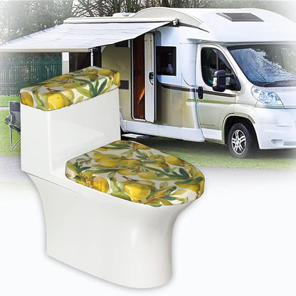 Yellow lemon Printed Toilet Seat Cover Set (2 Pieces) - With Tank Lid - Fits U-shaped or Extended Toilets - Perfect for Housewarming, Birthdays, and Gifts