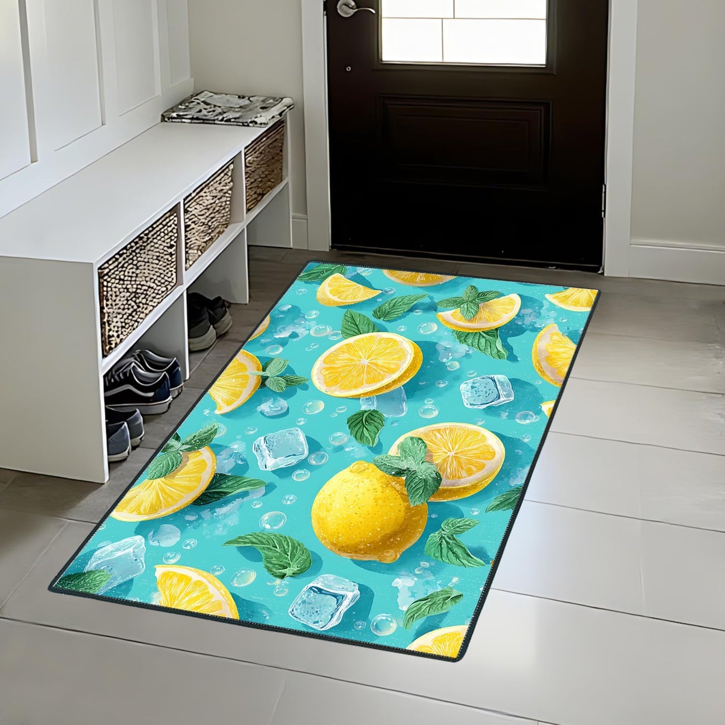 Lemon Area Rug 2x3 ft Entry Rug Washable Boho Rugs Non Slip Low Pile Floral Door Mat Small Carpet for Bedroom, Bedside, Kids Room, Office, Dining Room
