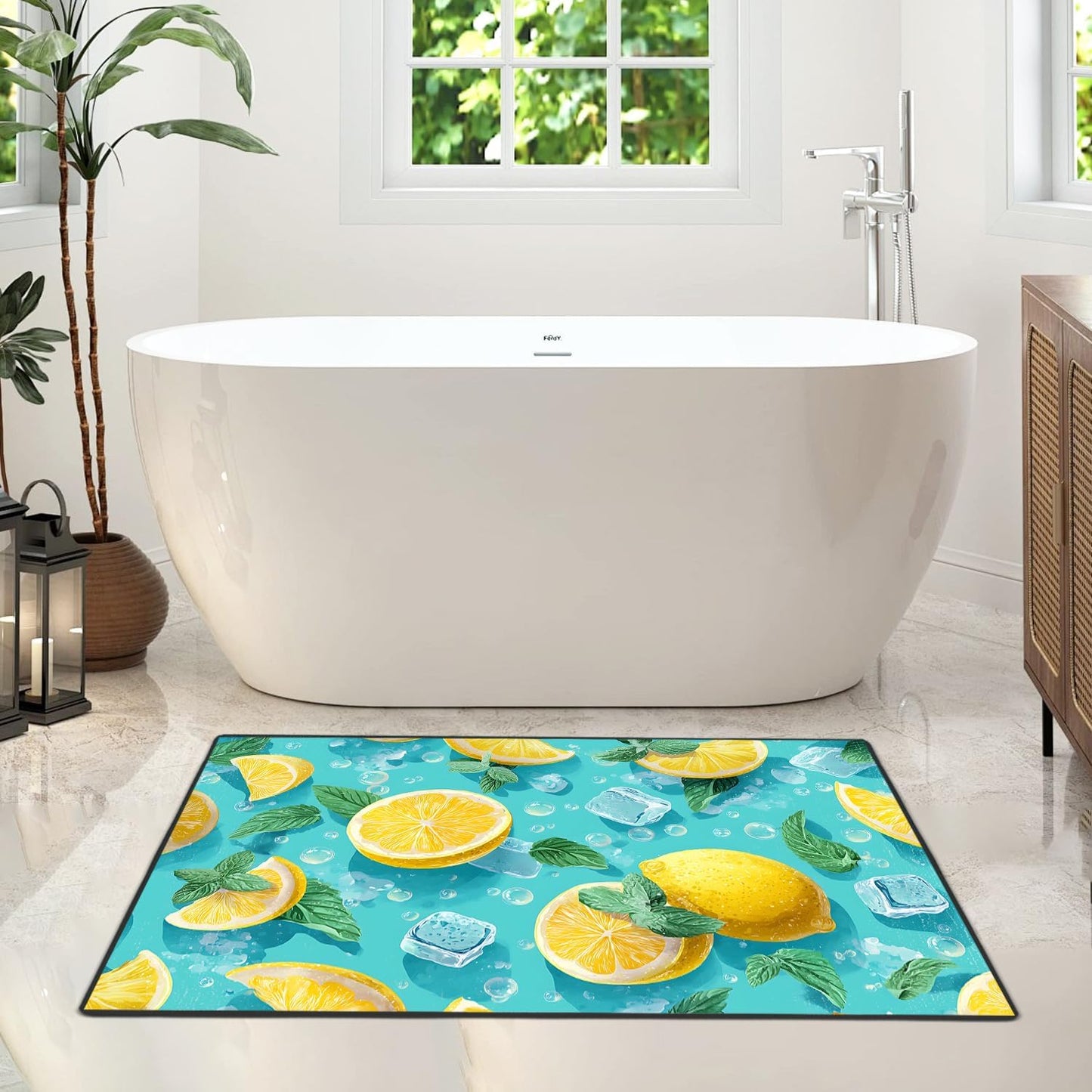 Lemon Area Rug 2x3 ft Entry Rug Washable Boho Rugs Non Slip Low Pile Floral Door Mat Small Carpet for Bedroom, Bedside, Kids Room, Office, Dining Room
