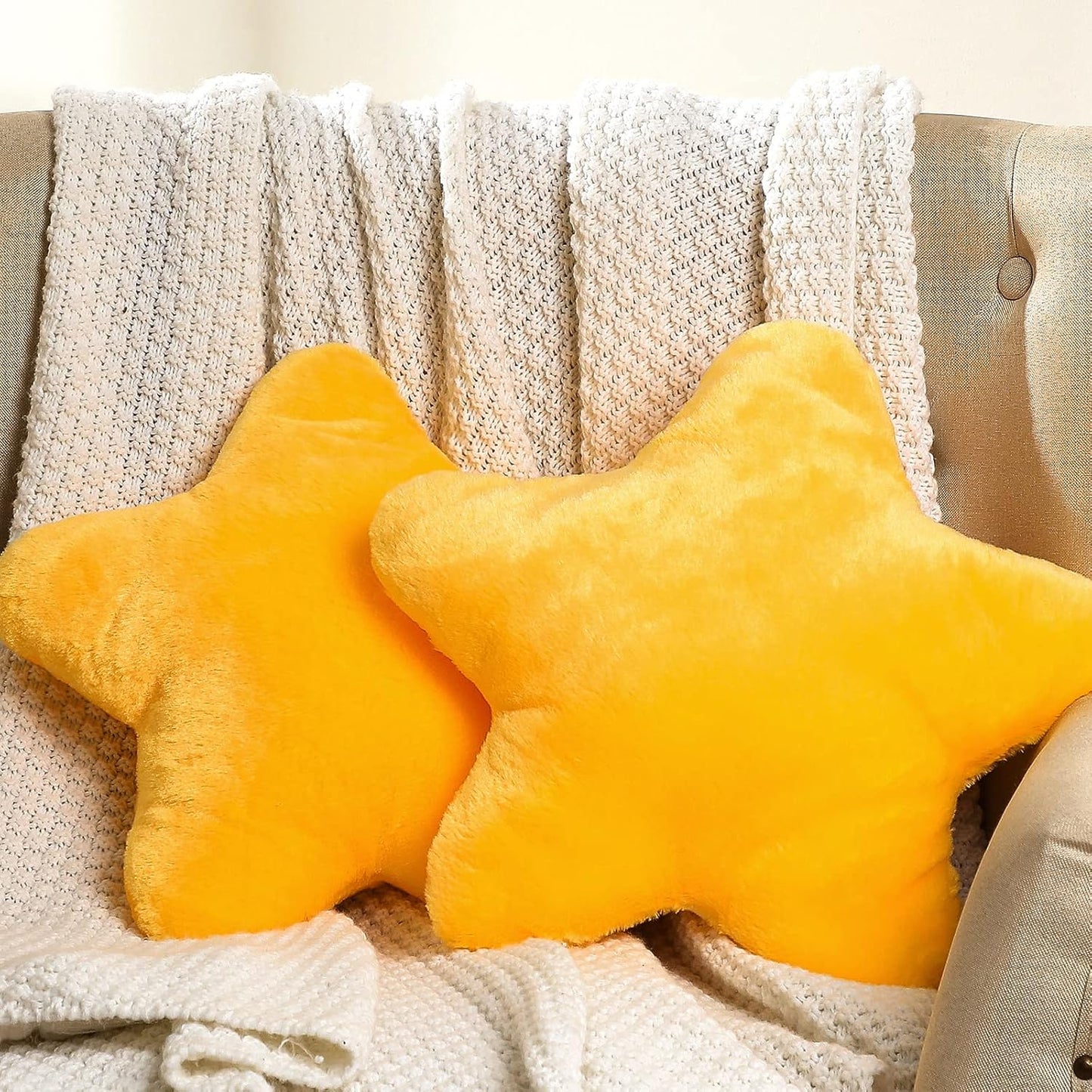 2 Pcs 15.7 Inch Yellow Star Pillow Decorative Throw Pillow Cute Plush Star Pillows Aesthetic 3D Throw Stuffed Cushion Decorative Room Decor for Bedroom Sofa Chair