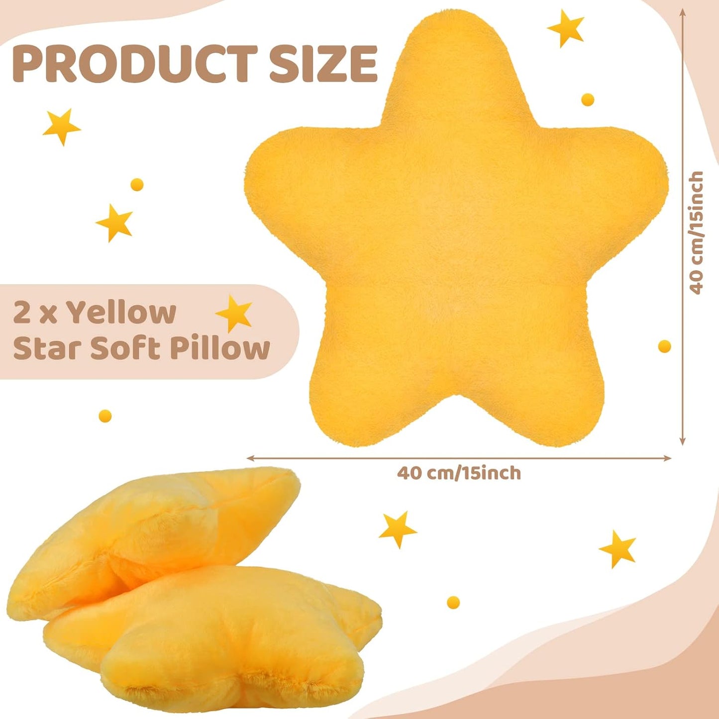 2 Pcs 15.7 Inch Yellow Star Pillow Decorative Throw Pillow Cute Plush Star Pillows Aesthetic 3D Throw Stuffed Cushion Decorative Room Decor for Bedroom Sofa Chair