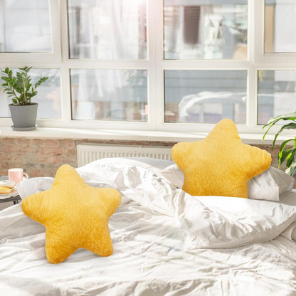 2 Pcs 15.7 Inch Yellow Star Pillow Decorative Throw Pillow Cute Plush Star Pillows Aesthetic 3D Throw Stuffed Cushion Decorative Room Decor for Bedroom Sofa Chair