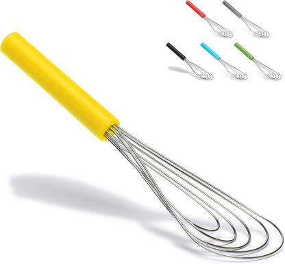 Flat Whisk Silicone Handle Non Slip 10" - 5 Wires Whisk with 10 Heads for Kitchen Cooking (Yellow)