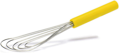 Flat Whisk Silicone Handle Non Slip 10" - 5 Wires Whisk with 10 Heads for Kitchen Cooking (Yellow)