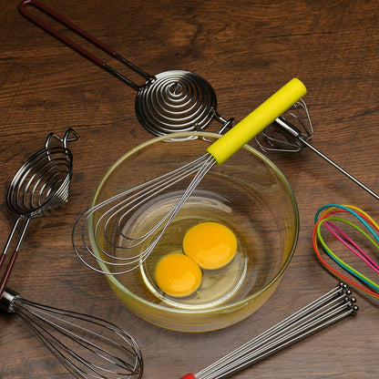 Flat Whisk Silicone Handle Non Slip 10" - 5 Wires Whisk with 10 Heads for Kitchen Cooking (Yellow)