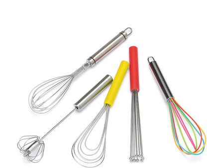Flat Whisk Silicone Handle Non Slip 10" - 5 Wires Whisk with 10 Heads for Kitchen Cooking (Yellow)