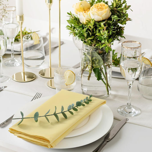 Pale Yellow Cloth Napkins,Soft, Washable(Yellow) | Set of 8,18x18 inch,Made of 100% Microfiber,fast absorb,portable