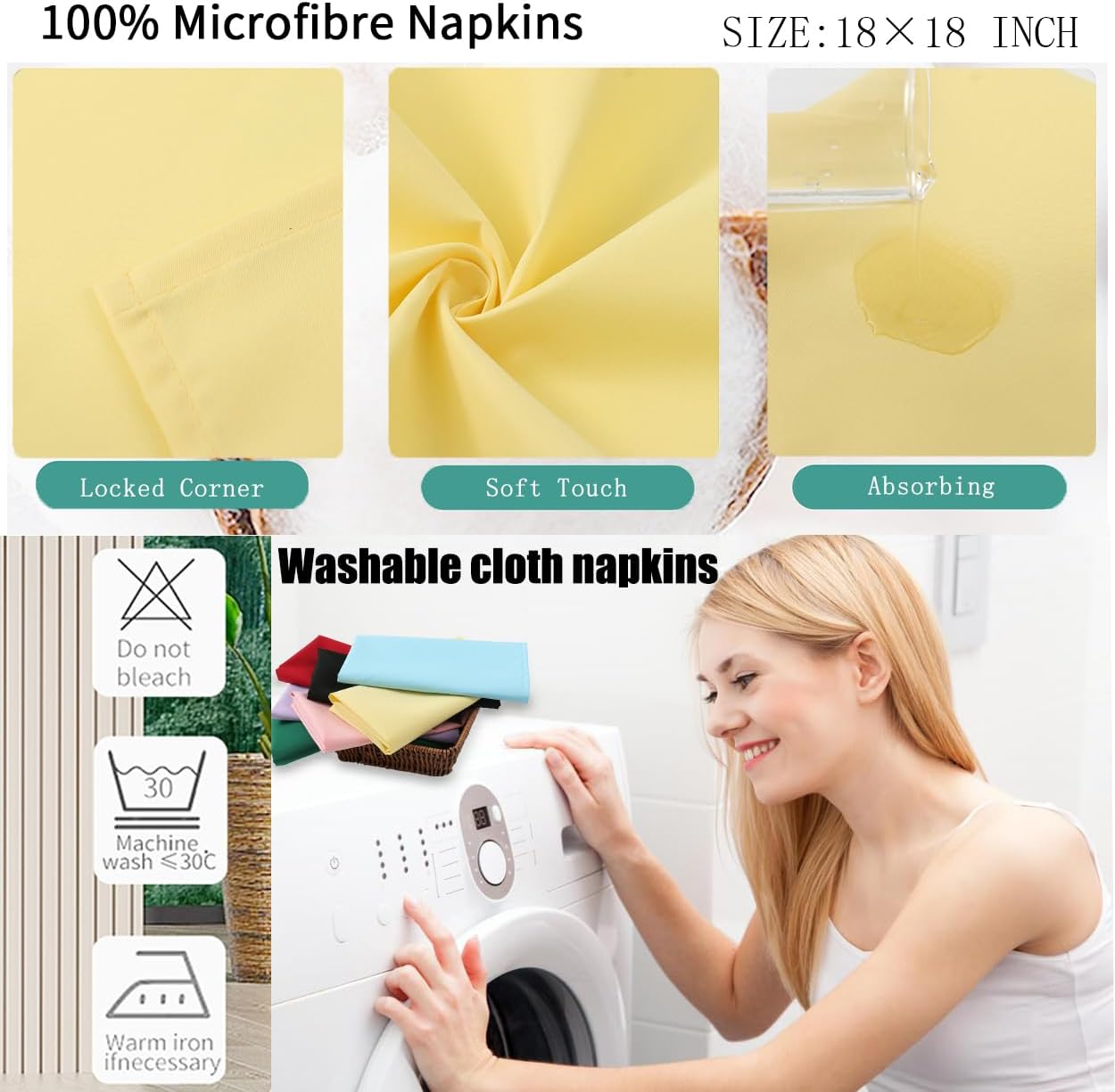 Pale Yellow Cloth Napkins,Soft, Washable(Yellow) | Set of 8,18x18 inch,Made of 100% Microfiber,fast absorb,portable
