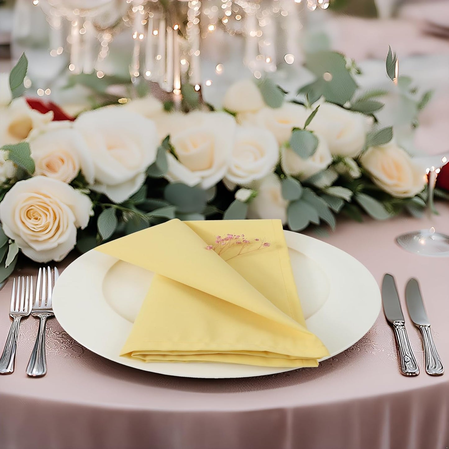 Pale Yellow Cloth Napkins,Soft, Washable(Yellow) | Set of 8,18x18 inch,Made of 100% Microfiber,fast absorb,portable