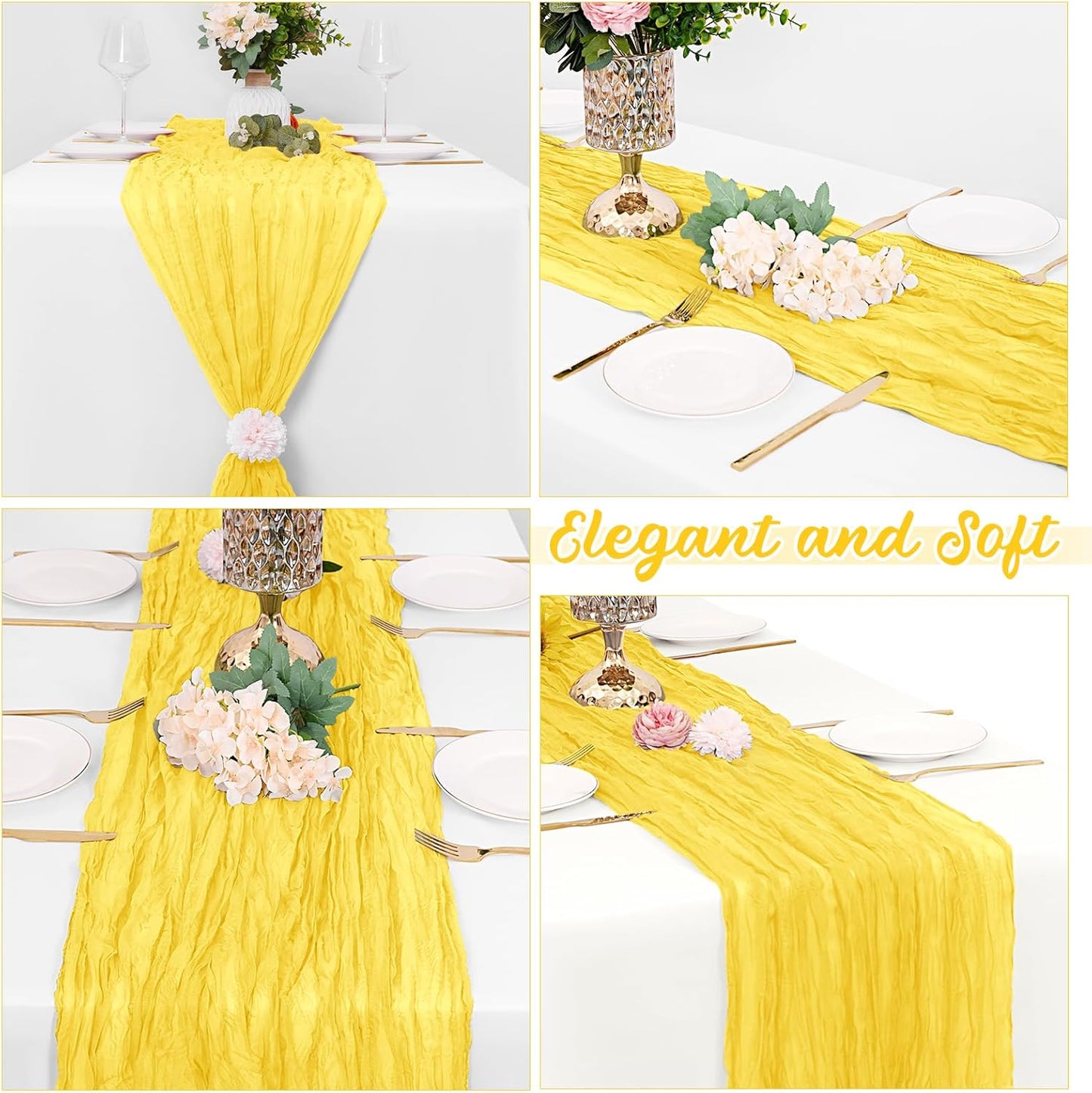8 Pack Lemon Yellow Cheesecloth Table Runners 20x120 Inch Gauze Table Runner 10FT Easter Cheese Cloth Table Runner Rustic Sheer Runner for Wedding Baby Shower Birthday Party Table Decor