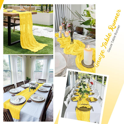 8 Pack Lemon Yellow Cheesecloth Table Runners 20x120 Inch Gauze Table Runner 10FT Easter Cheese Cloth Table Runner Rustic Sheer Runner for Wedding Baby Shower Birthday Party Table Decor