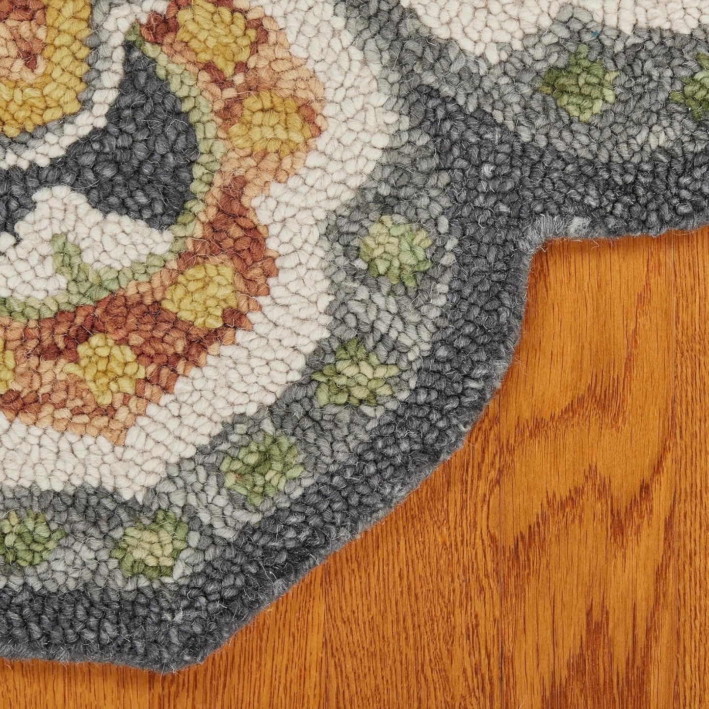 LR Home 4ft Scalloped Round Wool Area Rug – Handmade Modern Farmhouse Boho Rug for Living Room, Bedroom, Playroom, Entryway & Office, Gray/Yellow
