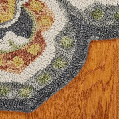 LR Home 4ft Scalloped Round Wool Area Rug – Handmade Modern Farmhouse Boho Rug for Living Room, Bedroom, Playroom, Entryway & Office, Gray/Yellow