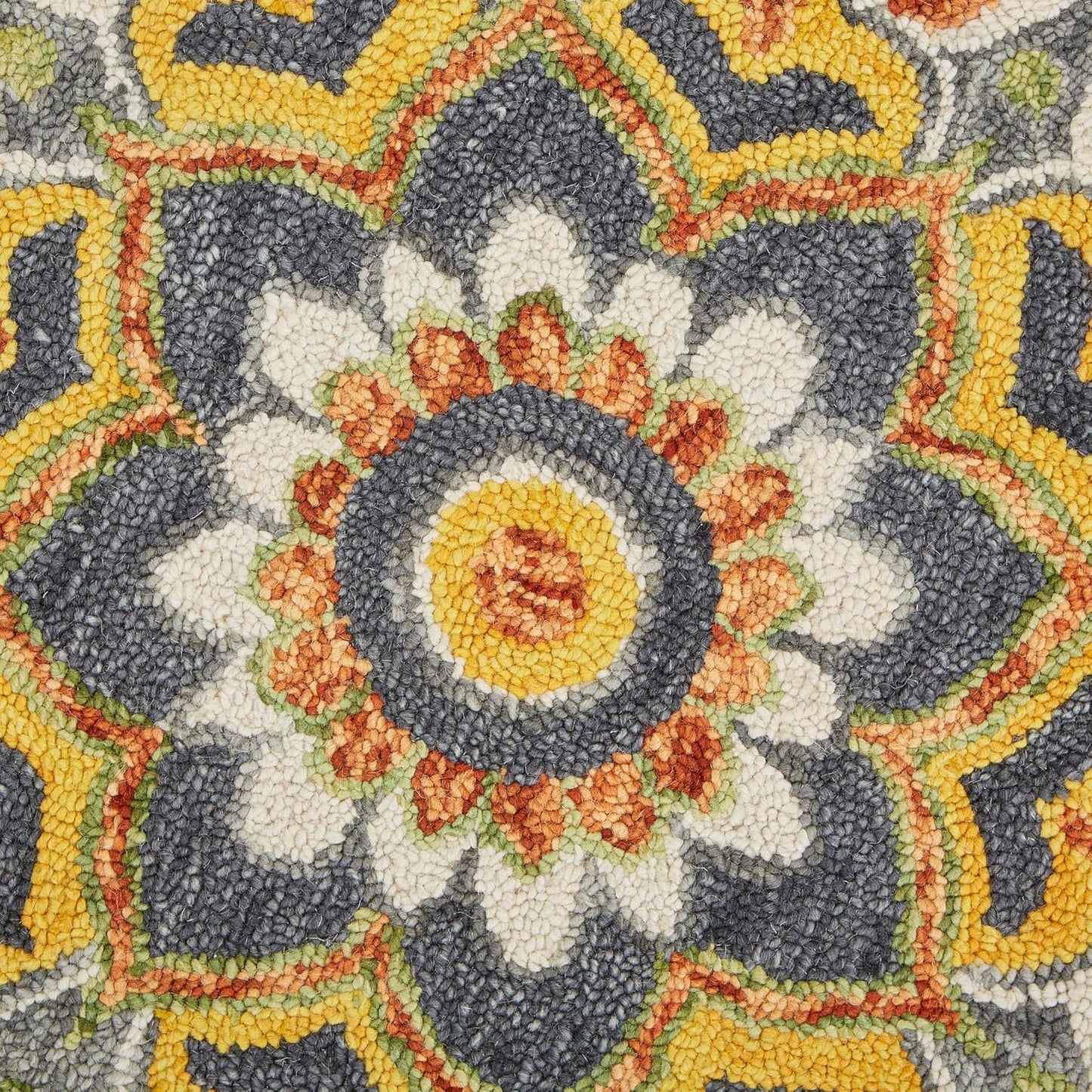LR Home 4ft Scalloped Round Wool Area Rug – Handmade Modern Farmhouse Boho Rug for Living Room, Bedroom, Playroom, Entryway & Office, Gray/Yellow
