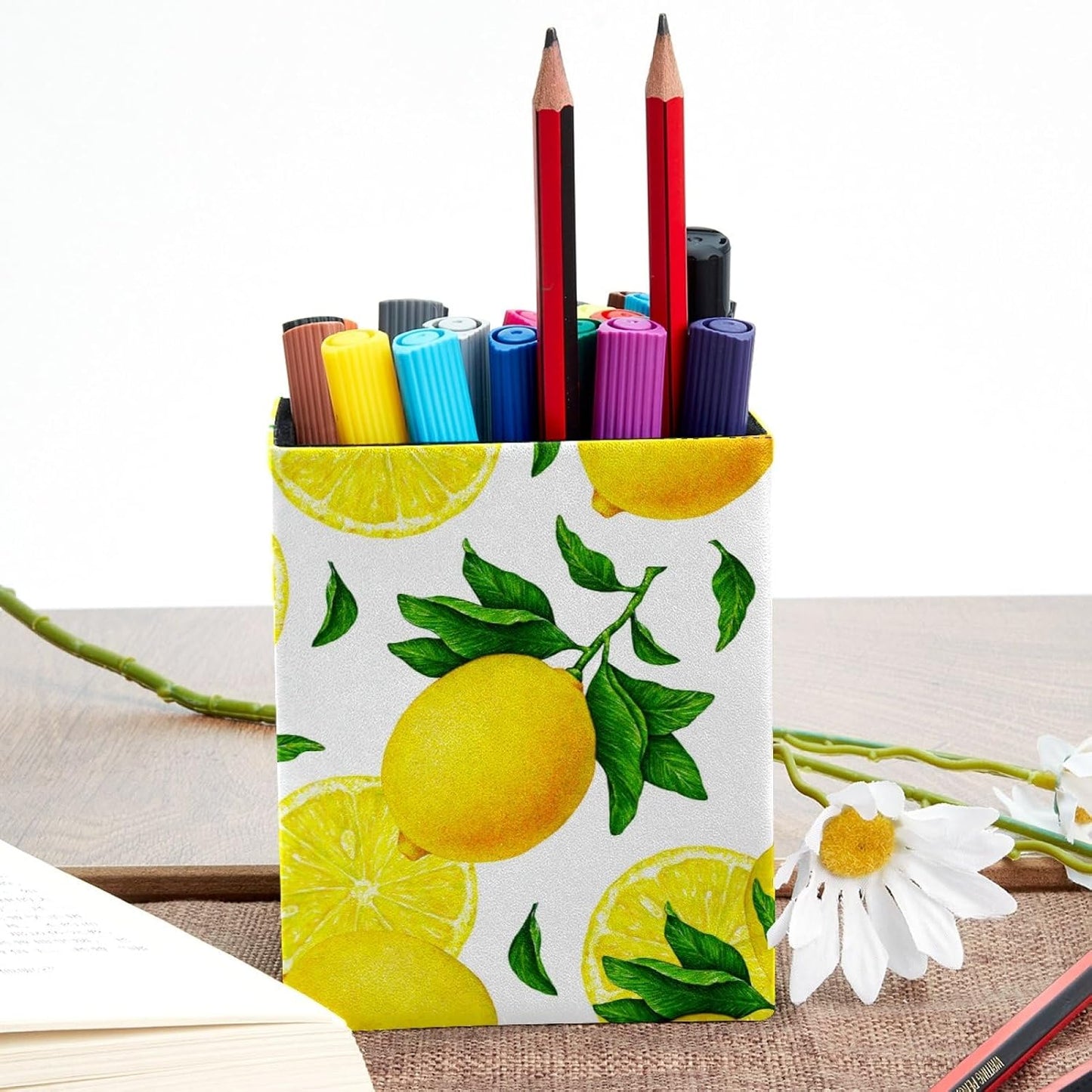 Pen Holder For Your Desk, Pencil Holder Organizes All Pens, Fruit Citrus Yellow Lemon Pen Cup For Your Office Decor