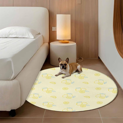 Cartoon Lemons Round Area Rugs 3 ft, Summer Fruit Leaf Pastoral Plant Light Yellow Washable Small Area Rug with Non-Slip Sturdy Edge Binding Round Front Door Mat Floor Carpet for Entryway
