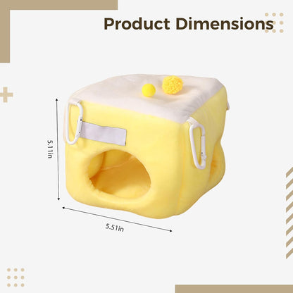 Hamster Cave Bed and Tunnel, Hangable Polyester Small Animal Hideout, Breathable Pet Guinea Pig House Yellow, White Plush Habitat for Chinchilla, Ferrets, Gerbil