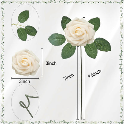 Artificial Flowers, 25pcs Creamy Yellow and Ivory Rose for Wedding | Foam Fake Flowers with Stem for DIY Bouquets Arrangements Centerpieces Bridal Shower Party Home Decorations