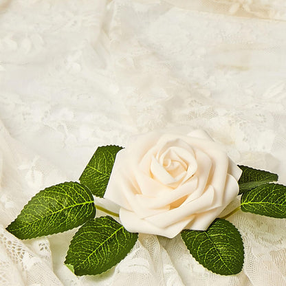Artificial Flowers, 25pcs Creamy Yellow and Ivory Rose for Wedding | Foam Fake Flowers with Stem for DIY Bouquets Arrangements Centerpieces Bridal Shower Party Home Decorations