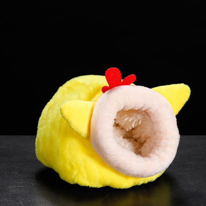 Warm Cartoon Animal Nest Soft Hamster Sleeping Bed Cozy Hedgehog Cotton Nest for Pets with Cute Chick Design Yellow Washable and Comfortable Pet Supplies