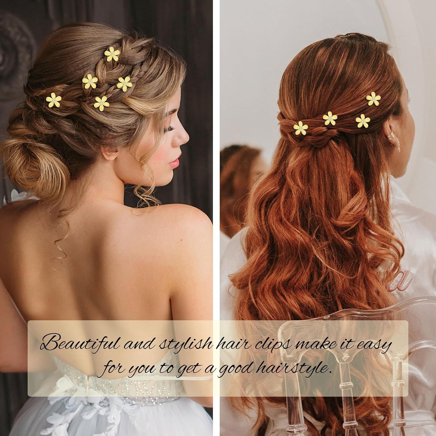 Bright Yellow Mini Flower Hair Clips for Women & Girls, 20Pcs Glitter Floral Hair Barrettes with Crystal, Vibrant Hair Accessories for Wedding Prom Party Daily Hairstyling