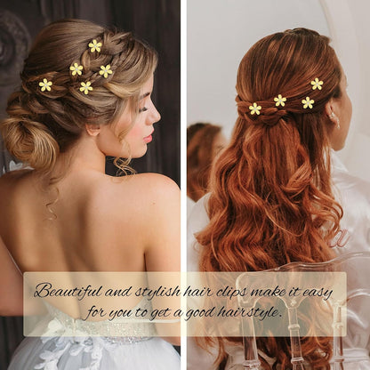Bright Yellow Mini Flower Hair Clips for Women & Girls, 20Pcs Glitter Floral Hair Barrettes with Crystal, Vibrant Hair Accessories for Wedding Prom Party Daily Hairstyling