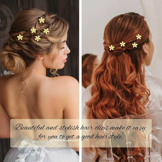 Bright Yellow Mini Flower Hair Clips for Women & Girls, 20Pcs Glitter Floral Hair Barrettes with Crystal, Vibrant Hair Accessories for Wedding Prom Party Daily Hairstyling