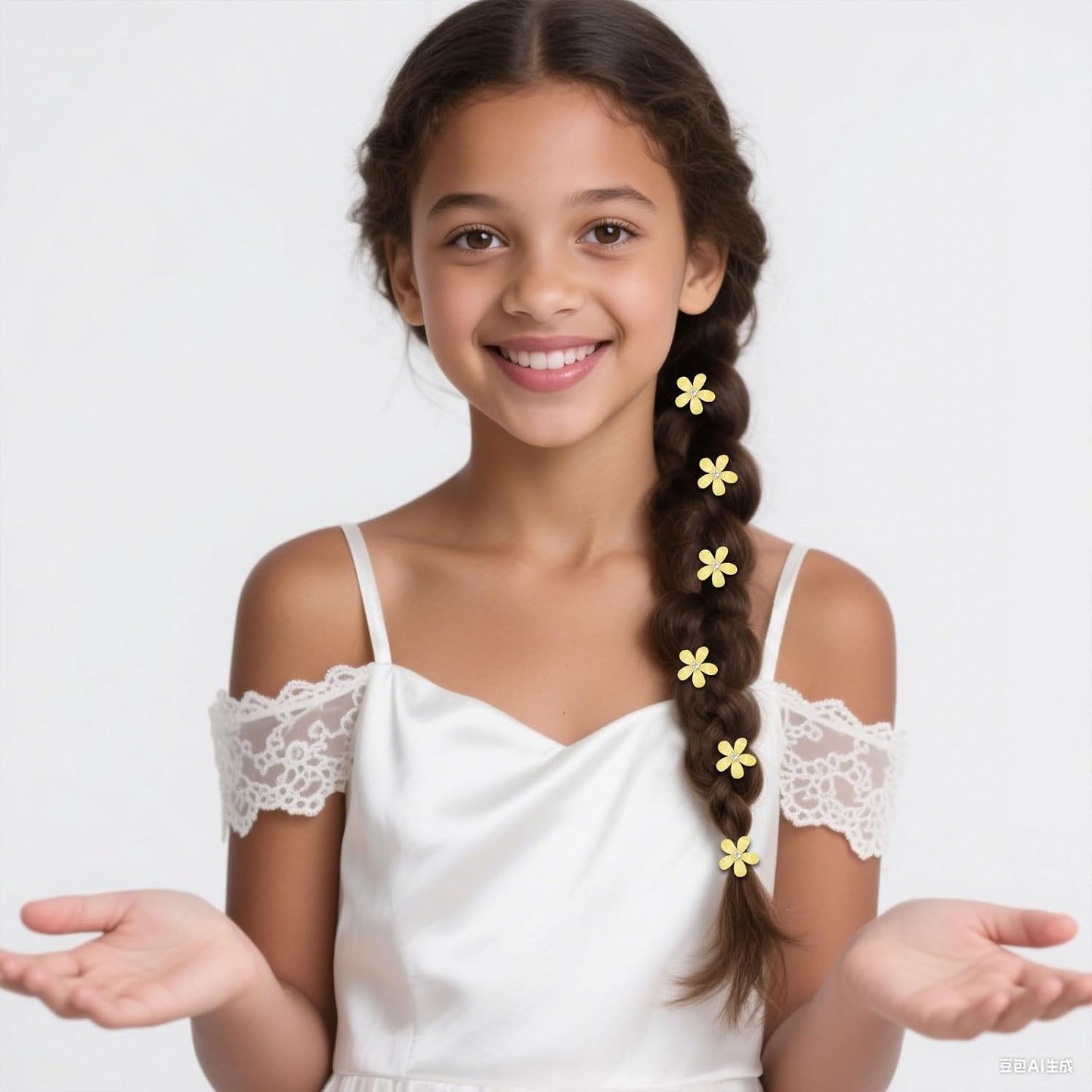 Bright Yellow Mini Flower Hair Clips for Women & Girls, 20Pcs Glitter Floral Hair Barrettes with Crystal, Vibrant Hair Accessories for Wedding Prom Party Daily Hairstyling
