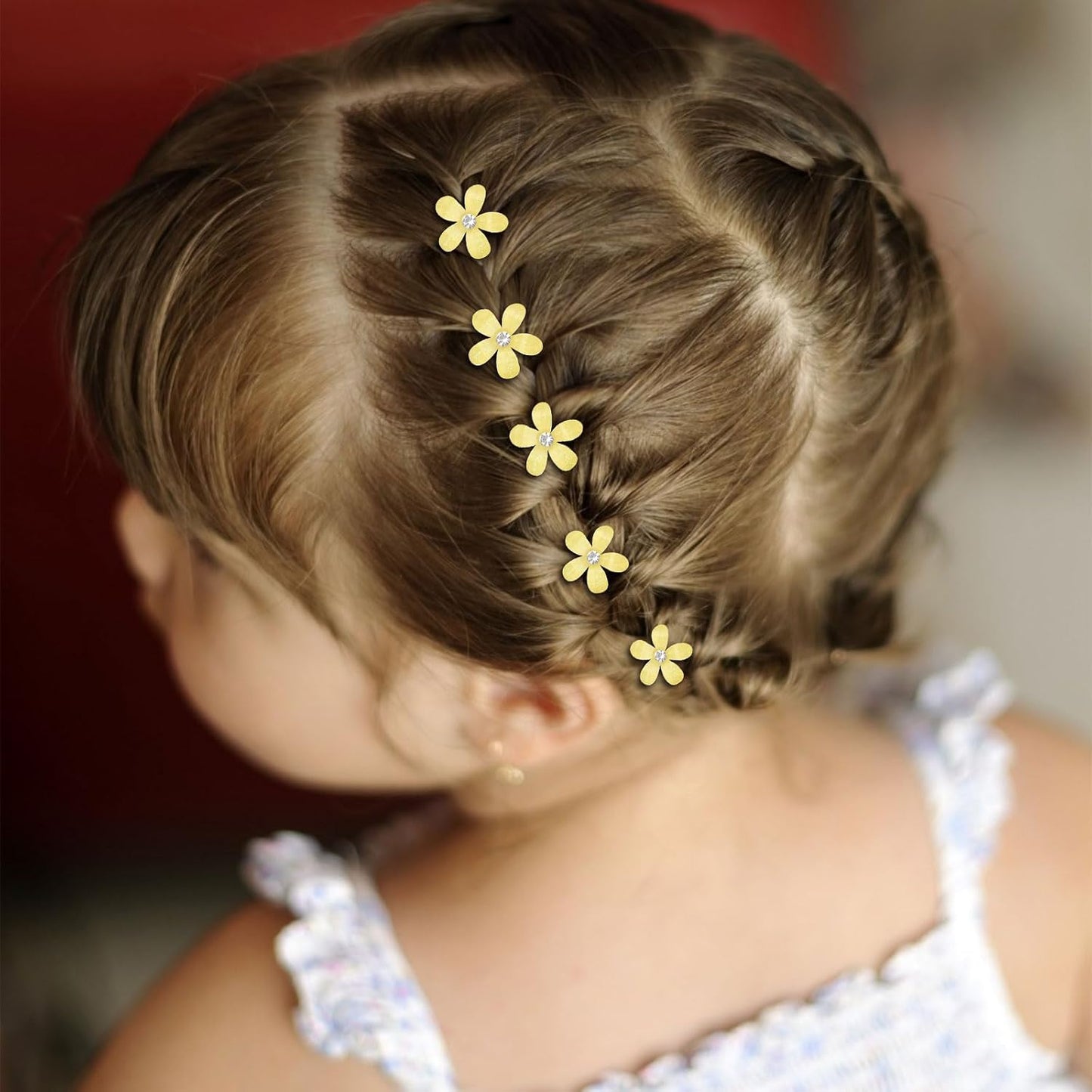 Bright Yellow Mini Flower Hair Clips for Women & Girls, 20Pcs Glitter Floral Hair Barrettes with Crystal, Vibrant Hair Accessories for Wedding Prom Party Daily Hairstyling