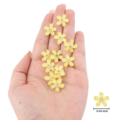 Bright Yellow Mini Flower Hair Clips for Women & Girls, 20Pcs Glitter Floral Hair Barrettes with Crystal, Vibrant Hair Accessories for Wedding Prom Party Daily Hairstyling