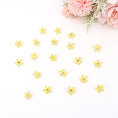Bright Yellow Mini Flower Hair Clips for Women & Girls, 20Pcs Glitter Floral Hair Barrettes with Crystal, Vibrant Hair Accessories for Wedding Prom Party Daily Hairstyling