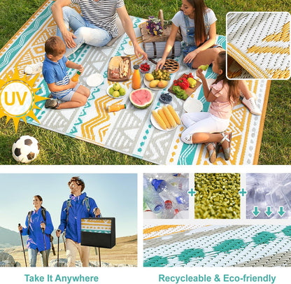 Outdoor Rug Waterproof, 5x8ft Reversible Outdoor Plastic Straw Rug for Camping Patio, RV Outdoor Rugs Outside, Outdoor Carpet for Porch Deck Backyard Balcony Picnic(Blue/Yellow,5'x 8')