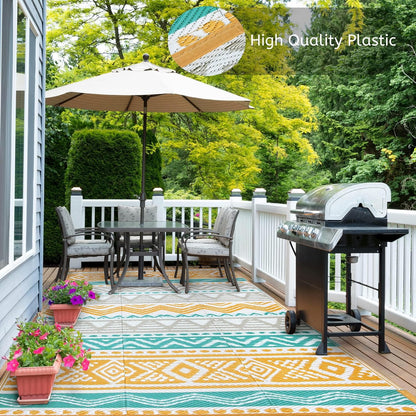 Outdoor Rug Waterproof, 5x8ft Reversible Outdoor Plastic Straw Rug for Camping Patio, RV Outdoor Rugs Outside, Outdoor Carpet for Porch Deck Backyard Balcony Picnic(Blue/Yellow,5'x 8')
