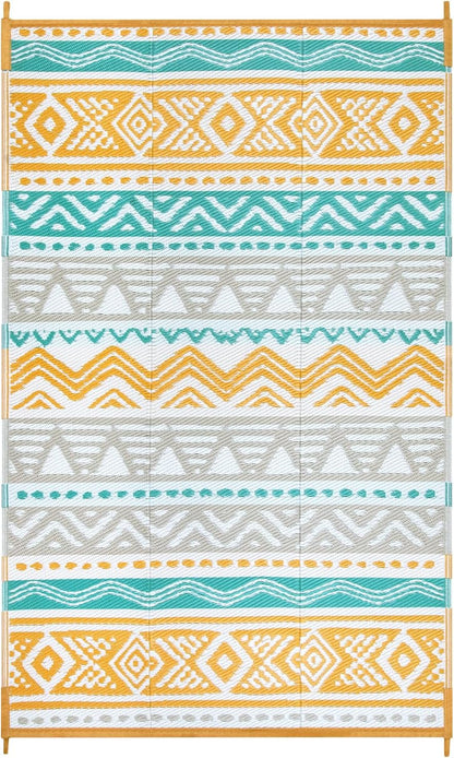 Outdoor Rug Waterproof, 5x8ft Reversible Outdoor Plastic Straw Rug for Camping Patio, RV Outdoor Rugs Outside, Outdoor Carpet for Porch Deck Backyard Balcony Picnic(Blue/Yellow,5'x 8')