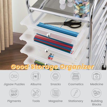 10-Drawer Rolling Storage Cart, Utility Mobile Trolley | Removable Drawers & Universal Casters & 2 Brakes, Versatile Flexible Drawer Organizer Cart for Home, Office (Yellow)